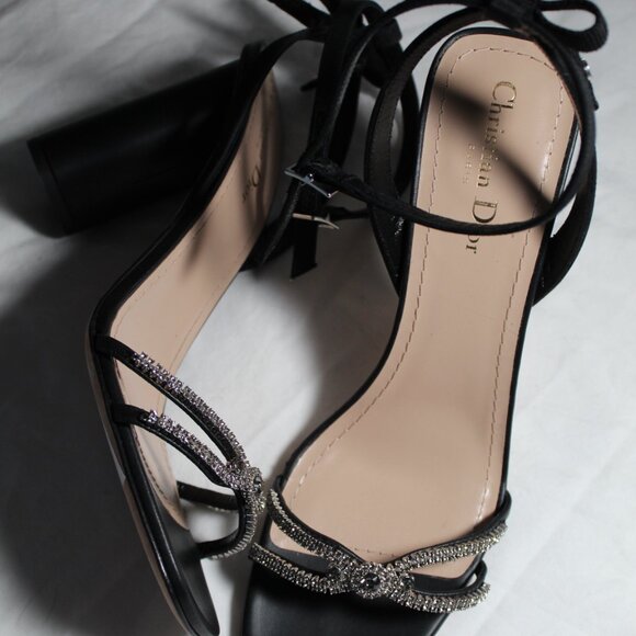 NWOB Christian Dior Sunset Sandals Bow Back Chunk Heels Ankle Strap 40.5 - Picture 7 of 8